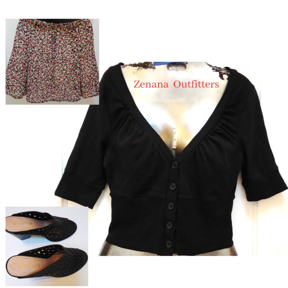 Button Down Black Cotton Cardigan Sweater